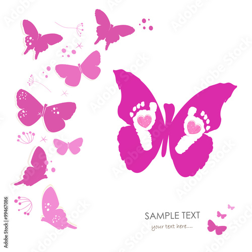 Baby foot prints and butterfly newborn baby greeting card