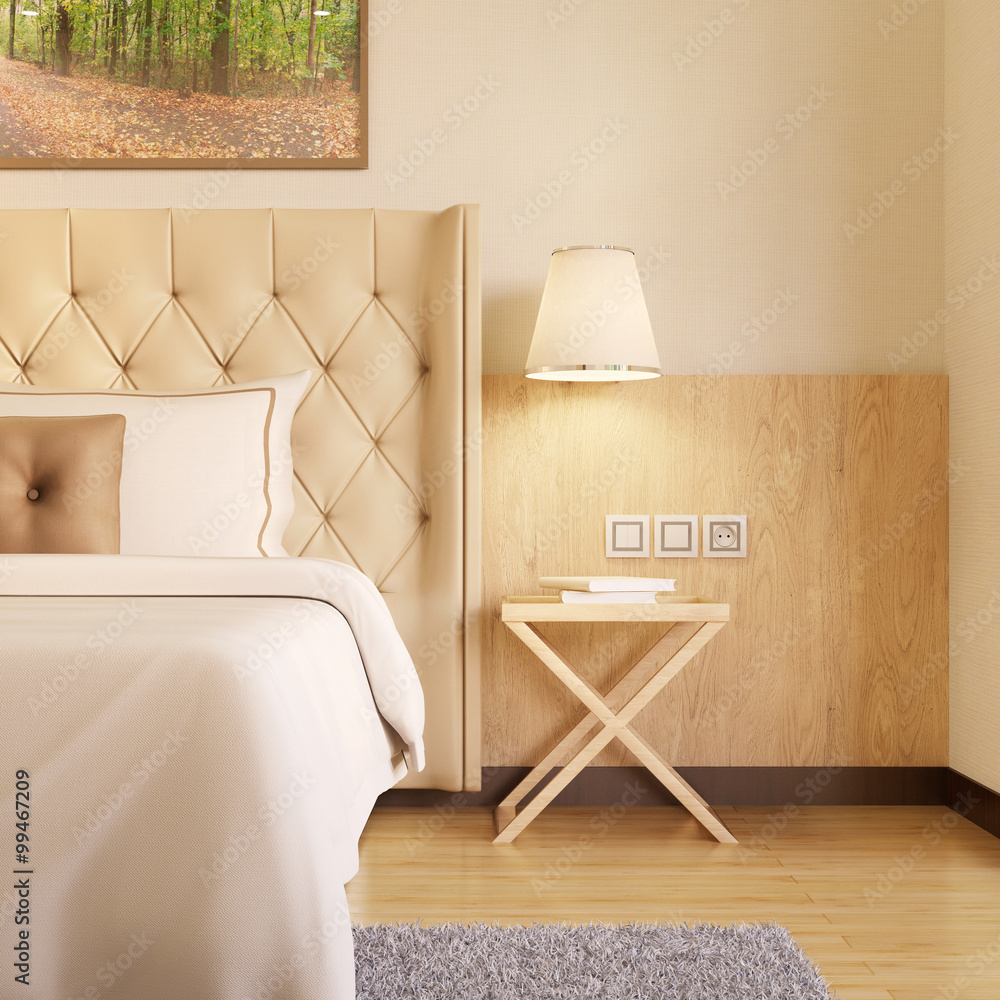 Nachttisch mit Lampe neben Bett Stock Illustration | Adobe Stock