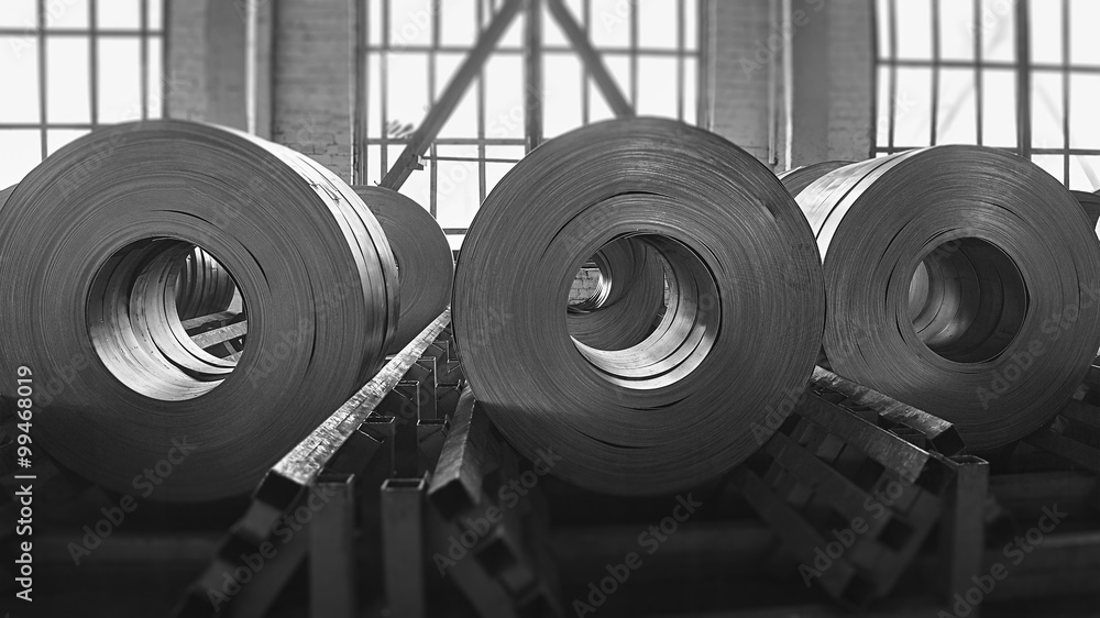 Rolls of steel sheet in a plant