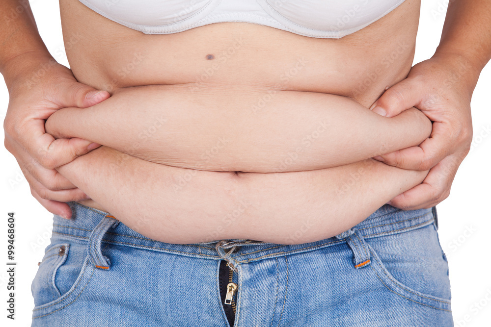 Naklejka premium abdominal surface of fat woman on white background