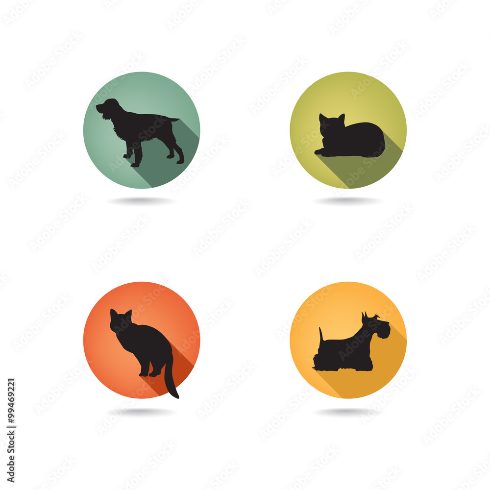 Dog and cat set. Collection of vector pets icon silhouette. Dog and cat set. Collection of vector pets icon silhouette.