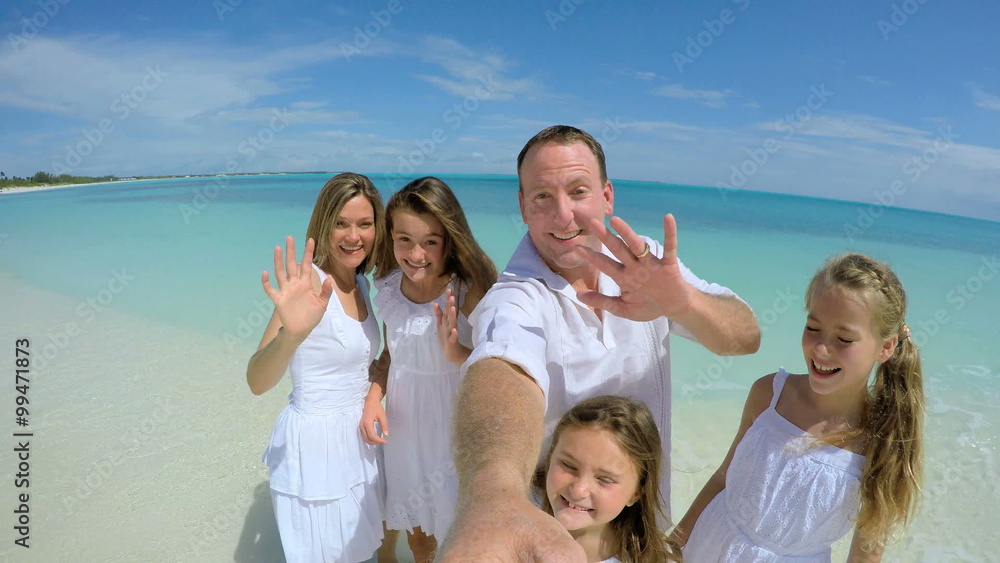 Selfie portrait of happy young Caucasian family on the beach Selfie portrait of happy young Caucasian family on the beach