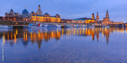 Old Town and Elba at night in Dresden, Germany