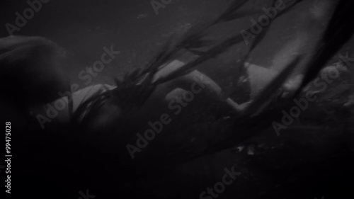 Woman swimming underwater in her underwear photo