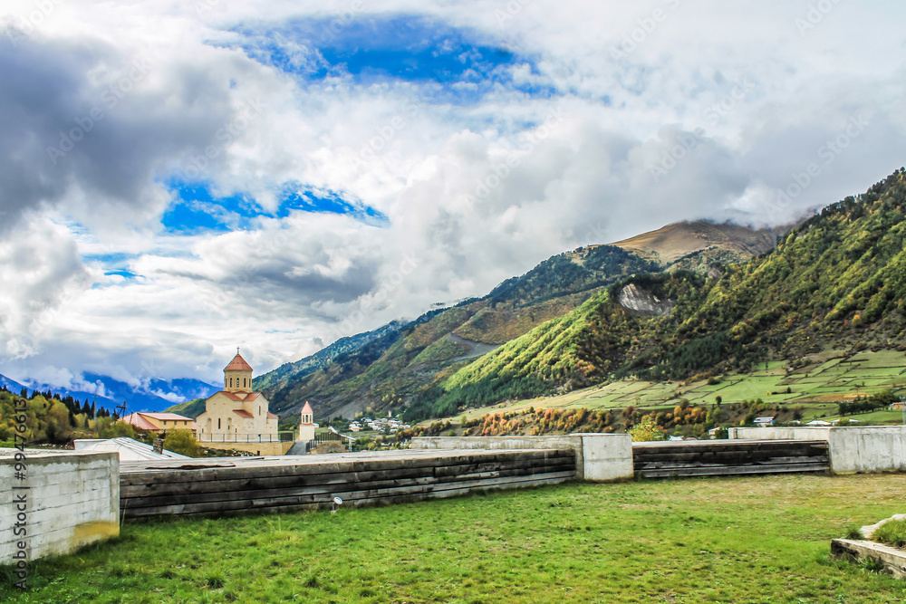 Fototapeta premium svanetian churh and mountains