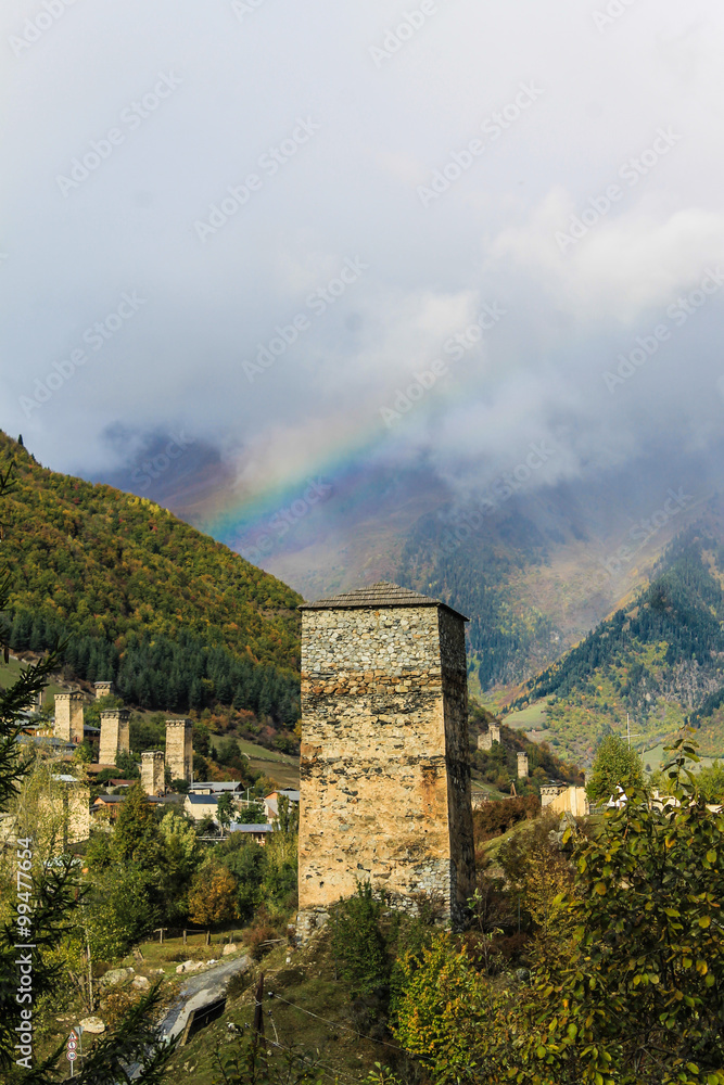 Rainbow in georgian mountains