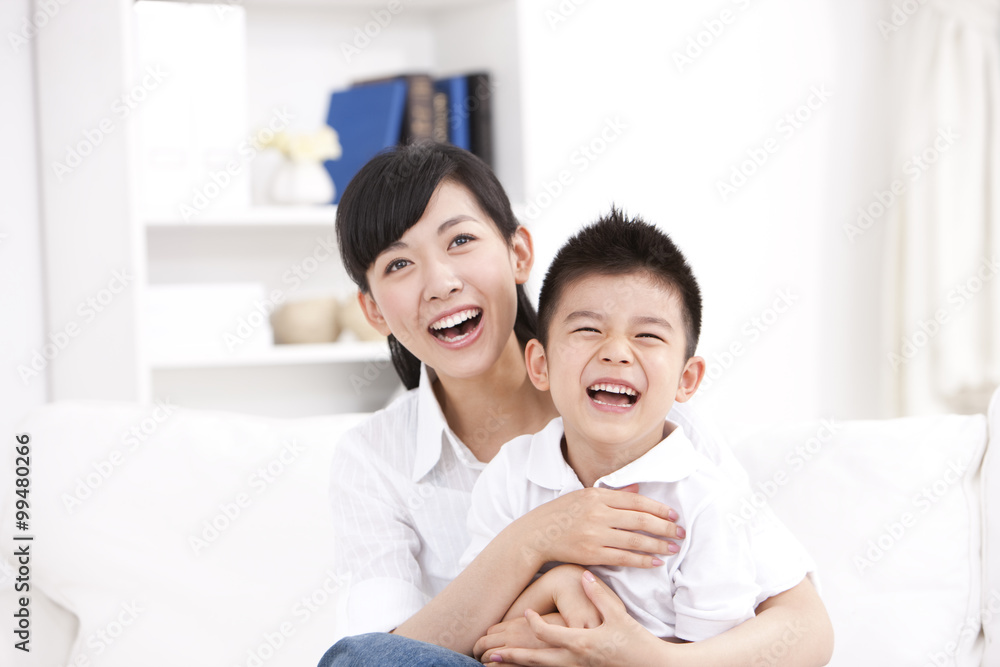 Tender moment between mother and son Tender moment between mother and son