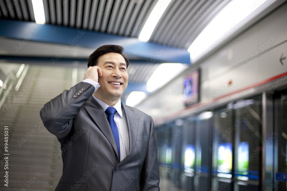 Commuter on the phone Commuter on the phone