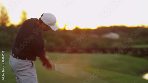 Healthy Outdoor Fitness Exercise Male Caucasian Golf Player Ball Tee Ball