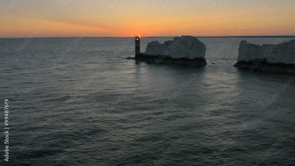 Aerial Isle of Wight Needles England Chalk Rock sunset Aerial Isle of Wight Needles England Chalk Rock sunset
