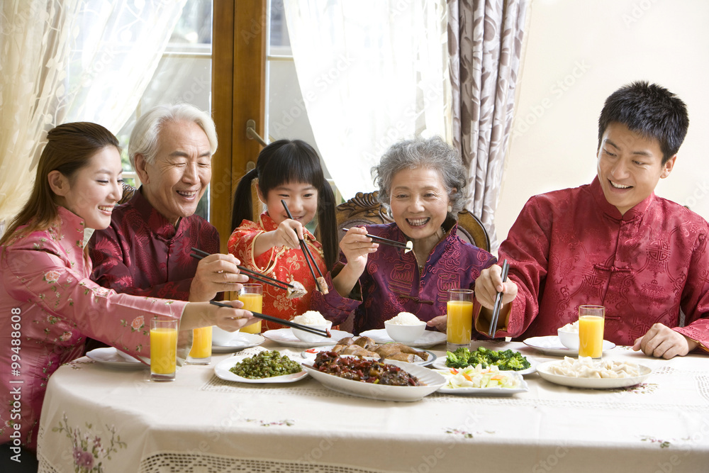 Family having Chinese New Year dinner