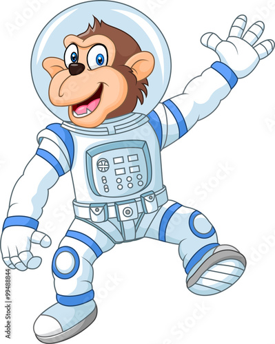 Cartoon funny monkey wearing astronaut costume