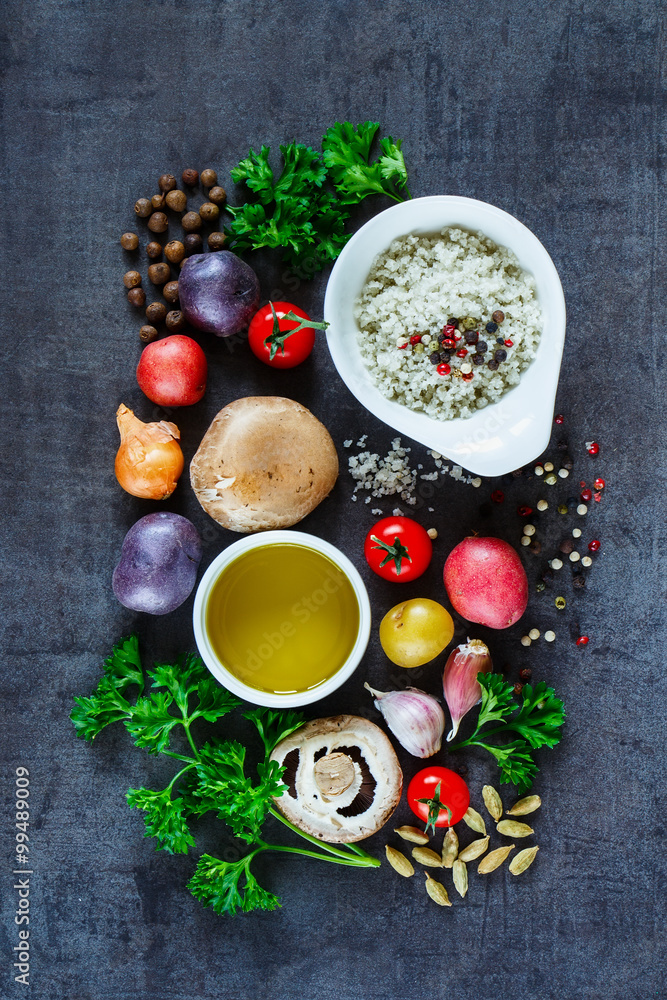 Colorful spices and vegetables Colorful spices and vegetables