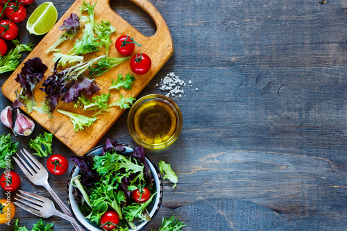Healthy salad on cutting board