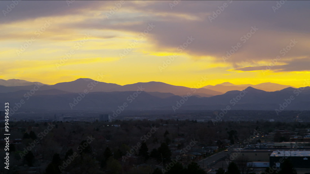 Denver USA sunset skyscraper downtown skyline city dusk Rockies 