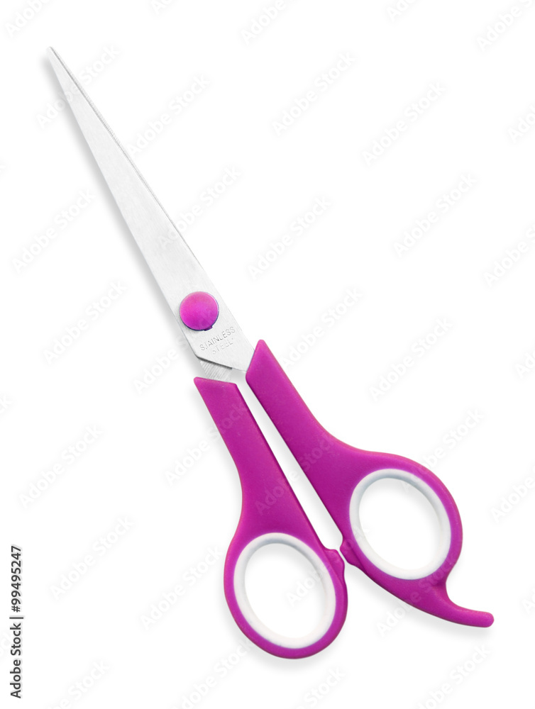 purple scissors isolated on a white background purple scissors isolated on a white background