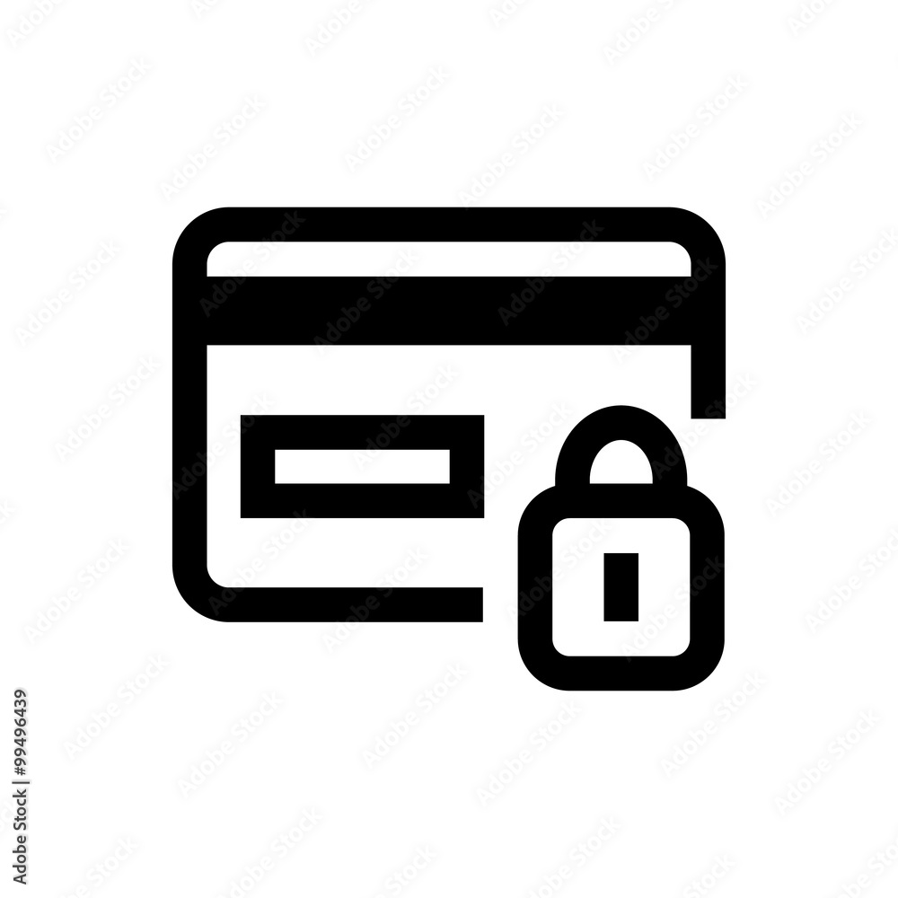Secure, protected credit card, lock line icon. Secure, protected credit card, lock line icon.