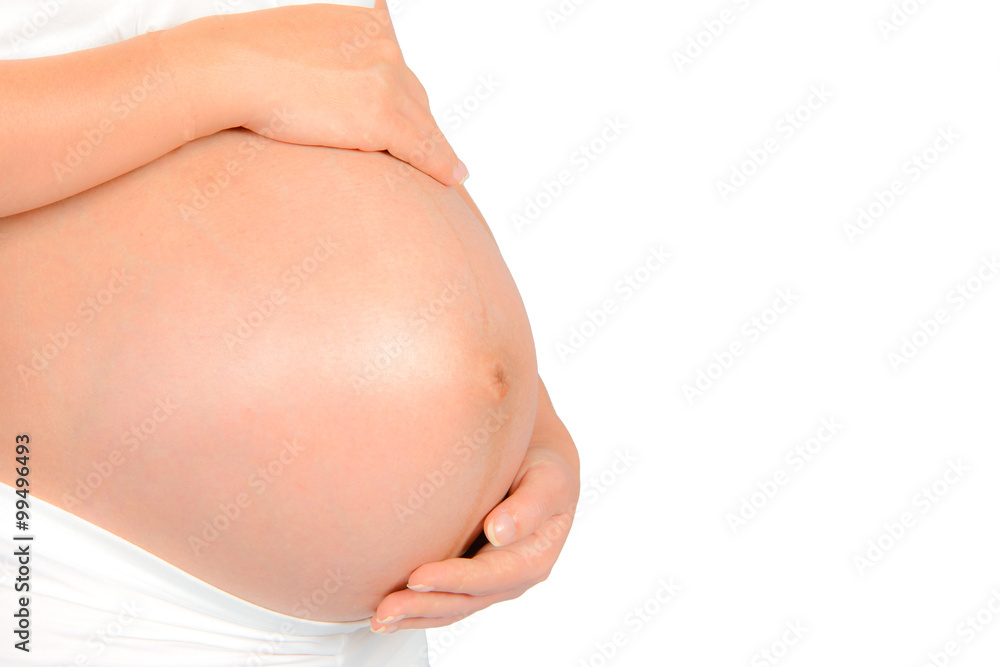 Close up of a cute pregnant on white background Close up of a cute pregnant on white background