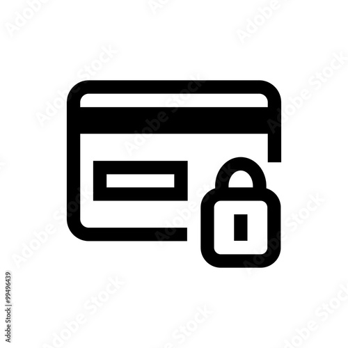 Secure, protected credit card, lock line icon.
