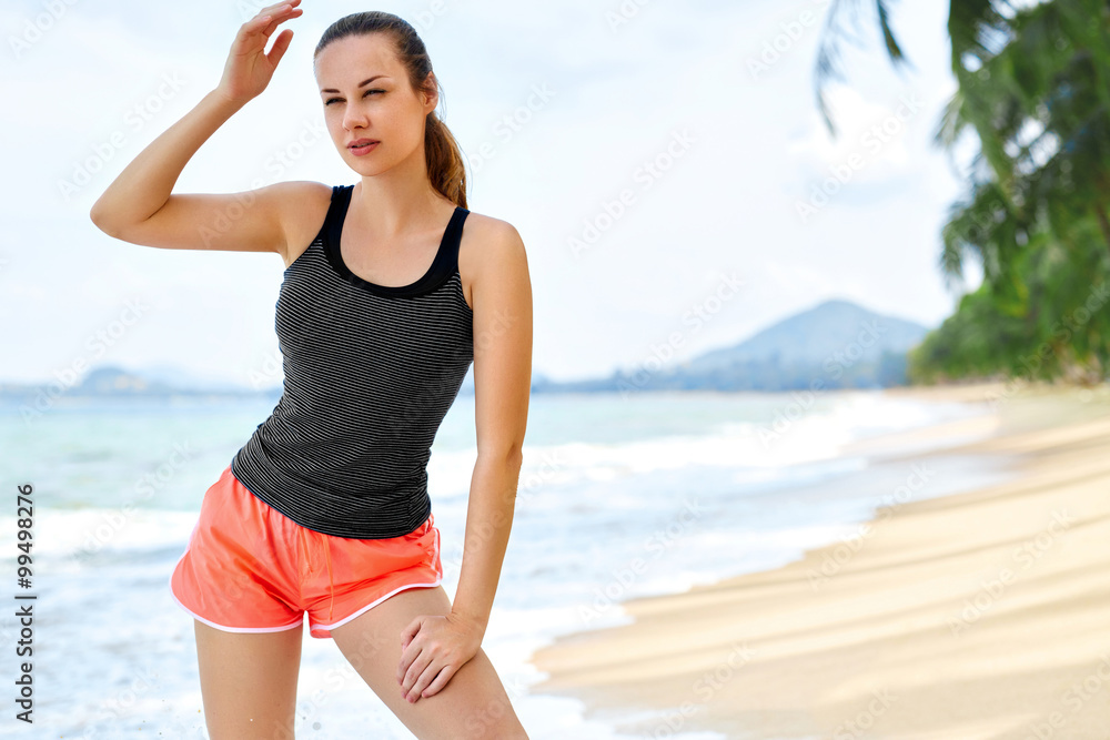 Sports, Fitness. Fit Woman Taking Break After Running. Workout, Sports, Fitness. Fit Woman Taking Break After Running. Workout,
