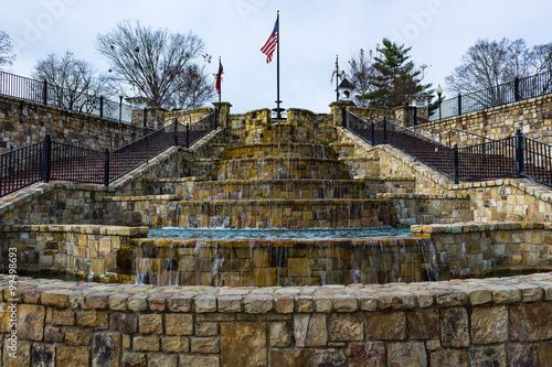 Fountain of steps with flag