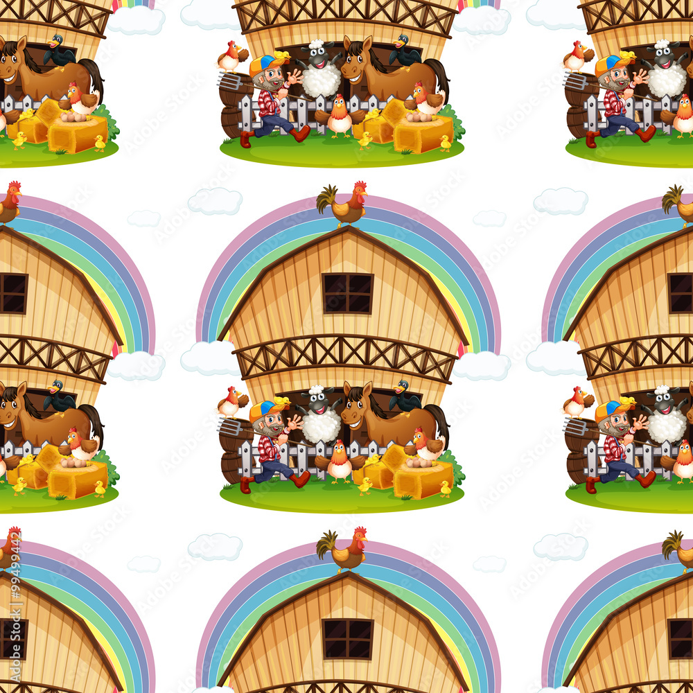 Obraz premium Seamless farmer and farm animals