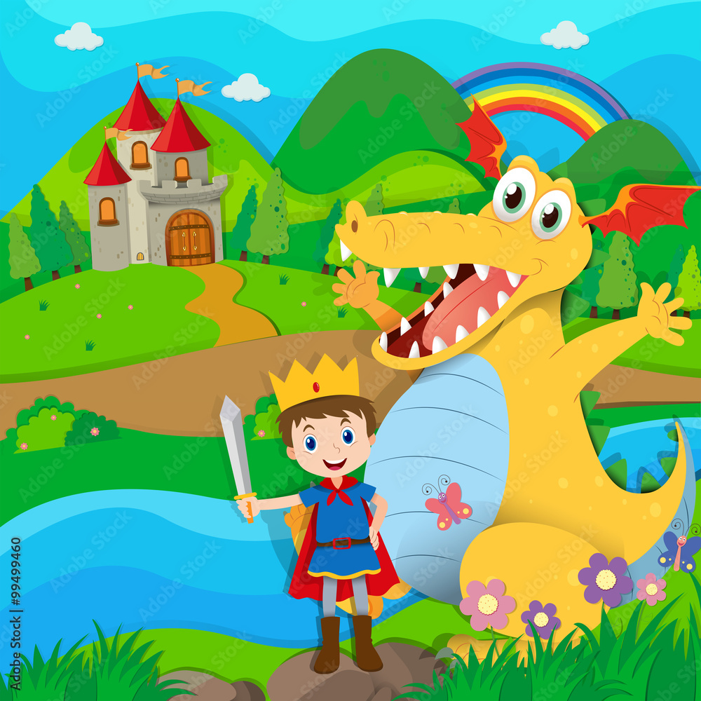 Fototapeta premium Knight and dragon on the fairy land