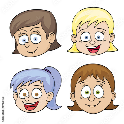 Illustration of funny faces of girls