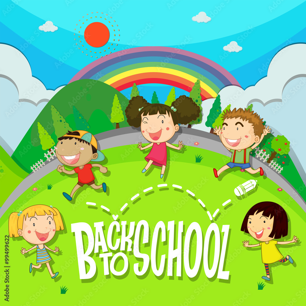 Back to school theme with children in the park