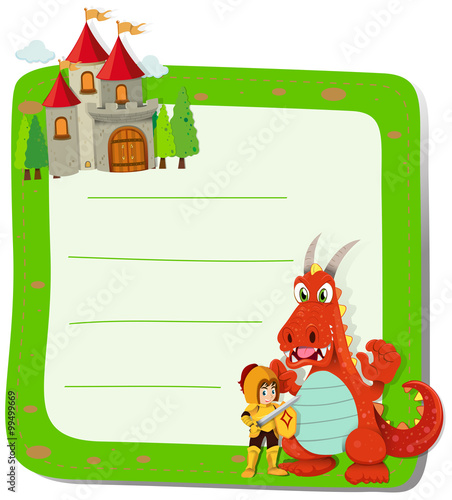 Paper design with dragon and knight