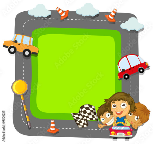 Border design with kids and traffic