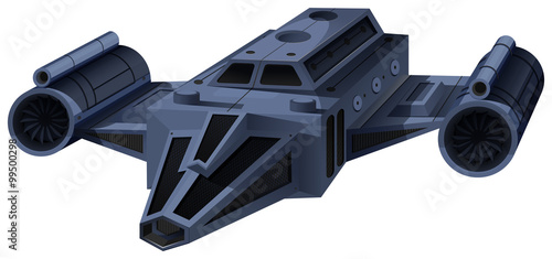 Black spaceship flying on white