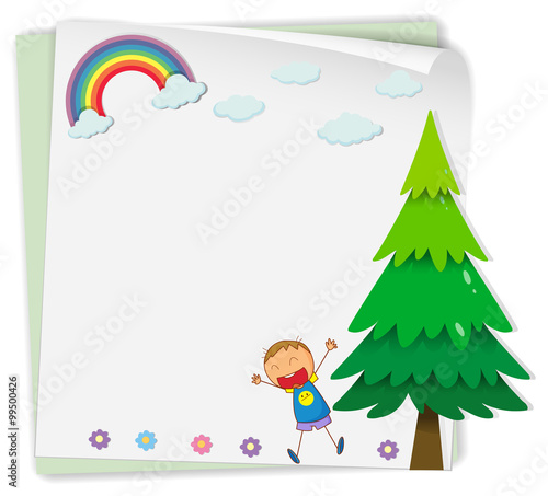 Paper design with boy and tree