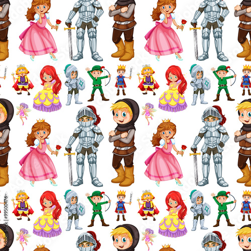 Seamless fairytales characters with prince and princess