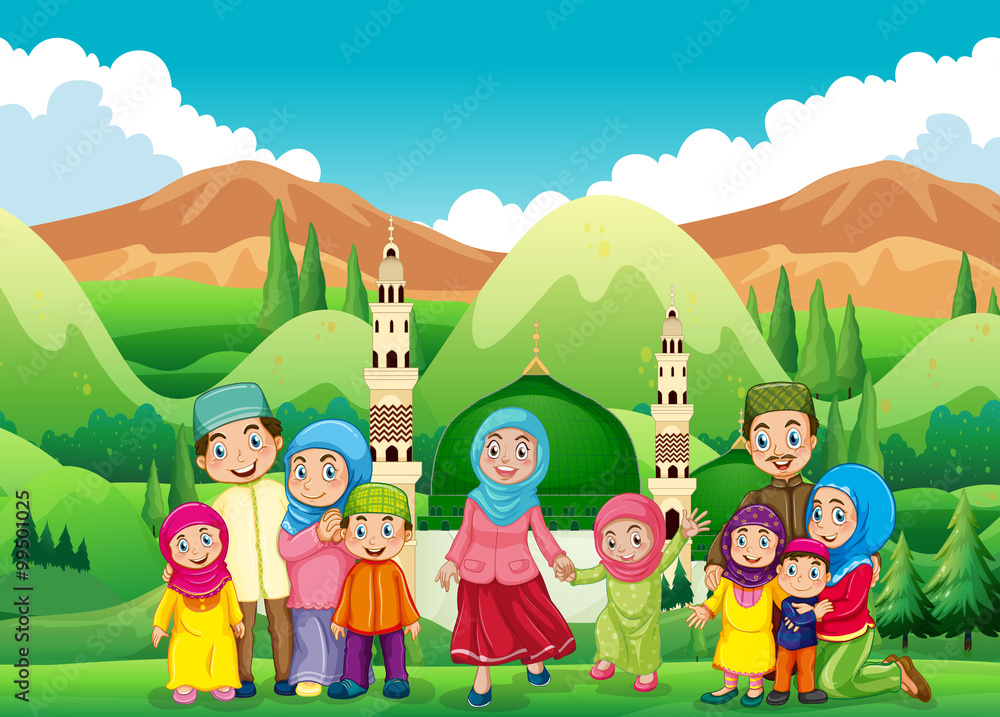 Naklejka premium Muslim family at the mosque