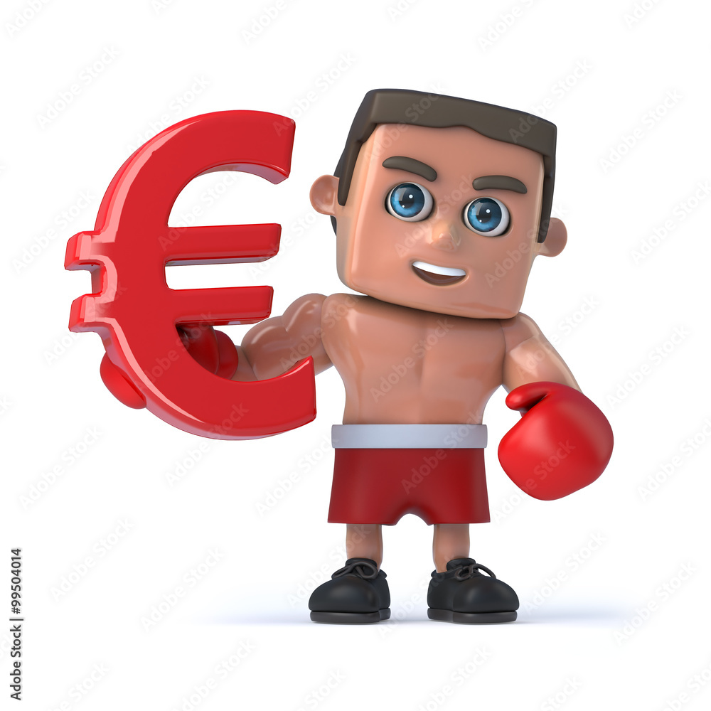 3d Boxer holds a red Euro currency symbol. 3d Boxer holds a red Euro currency symbol.