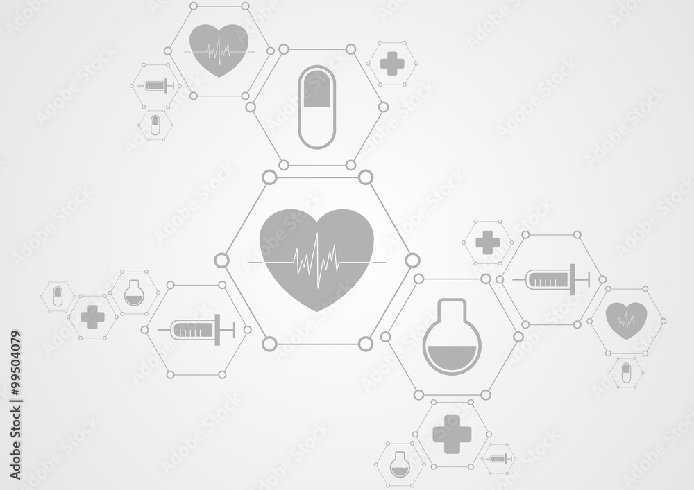 Health grey tech background and medical icons Health grey tech background and medical icons