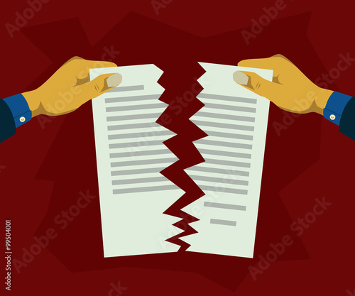 Hands were ripping the contract document into two parts