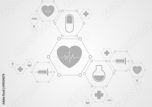 Health grey tech background and medical icons