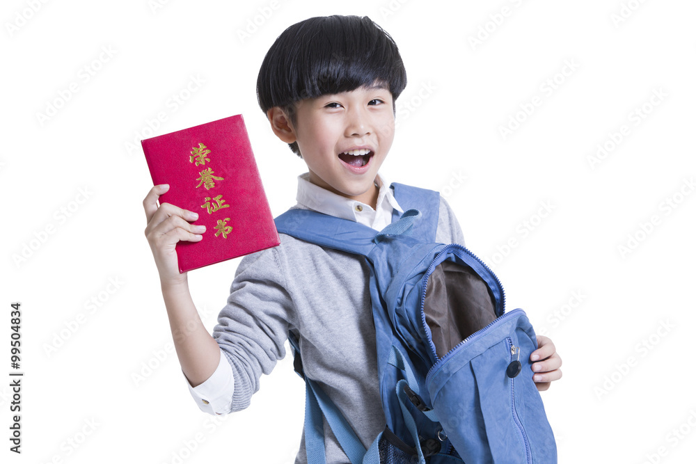 Cute schoolboy with honor certificate Cute schoolboy with honor certificate