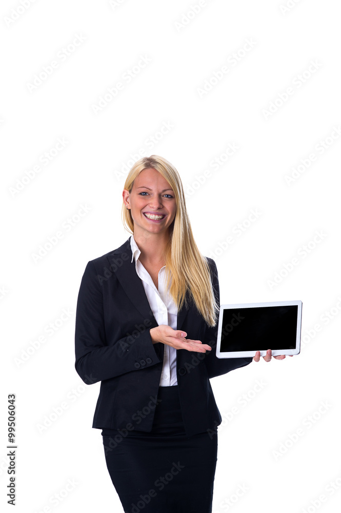 Glückliche Frau mit Tablet in der Hand Glückliche Frau mit Tablet in der Hand