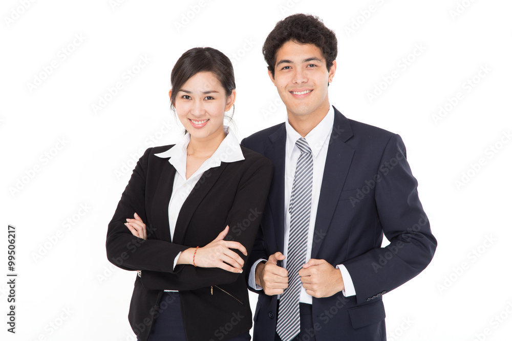 Businessman and businesswoman smiling Businessman and businesswoman smiling
