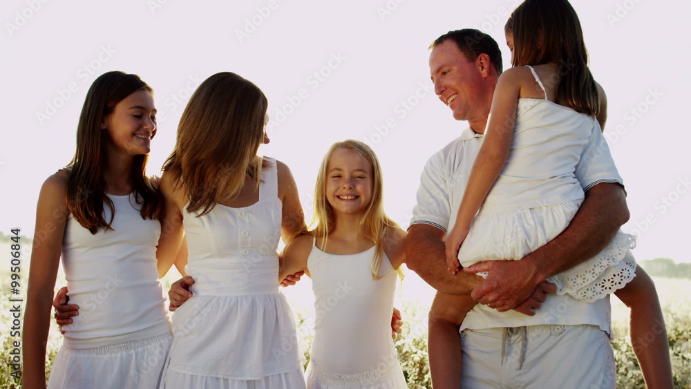 Happy Caucasian Family Team Sibling Sisters Parents Affection Freedom Outdoor Happy Caucasian Family Team Sibling Sisters Parents Affection Freedom Outdoor