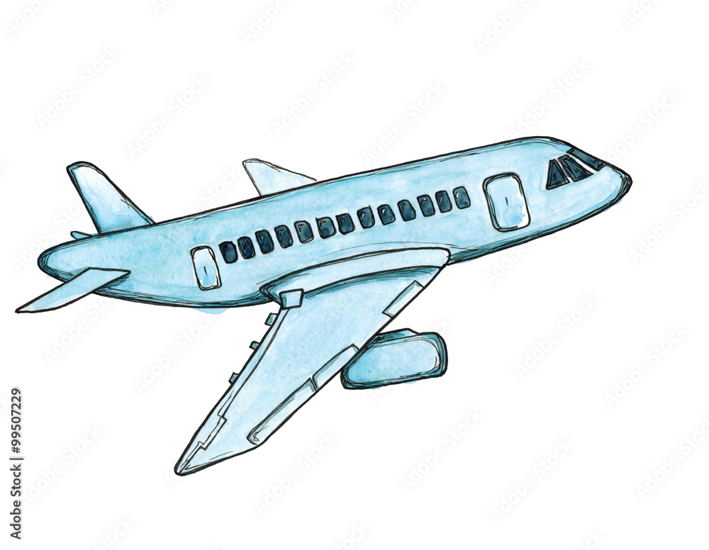 Watercolor cartoon sketch blue airplane isolated
Watercolor cartoon sketch blue airplane isolated