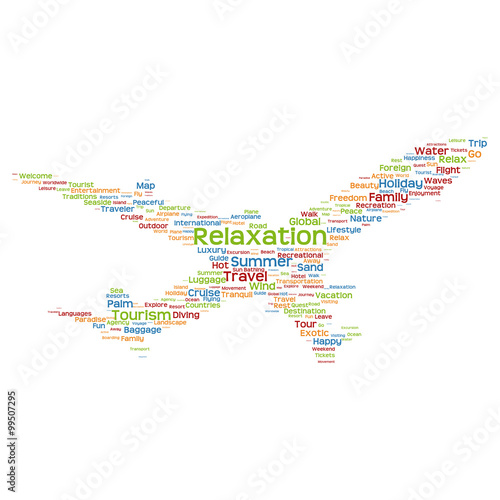 Vector conceptual travel or tourism plane word cloud