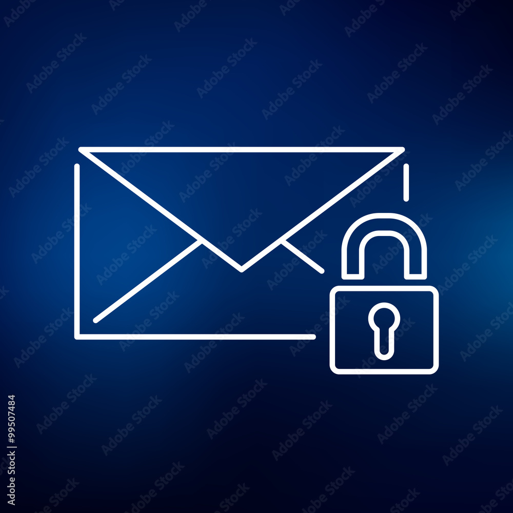 Secure SSL email icon. Protected email with padlock sign. Encrypted email symbol. Thin line icon on blue background. Vector illustration. Secure SSL email icon. Protected email with padlock sign. Encrypted email symbol. Thin line icon on blue background. Vector illustration.