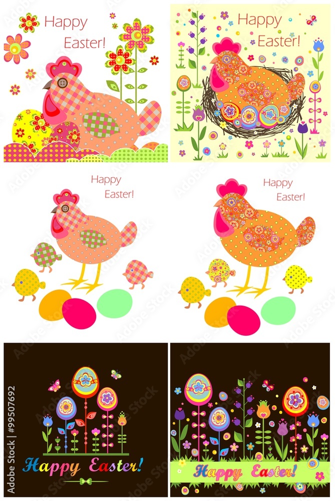 Fototapeta premium Easter applique with hen, eggs and chicken