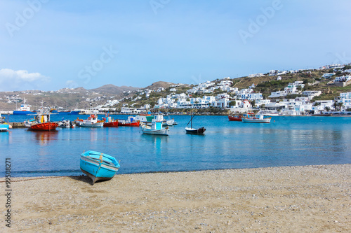 boat on Beach in Mykonos Island Greece © whyframeshot