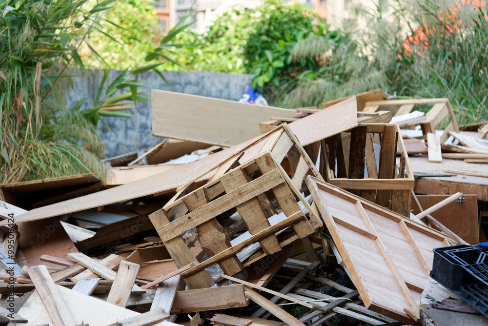 Broken wooden boxes at construction site