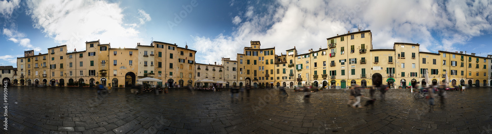 Fototapeta Lucca, Piazza Anfiteatro. Panoramic view of ancient medieval houses in Anfiteatro square, Lucca Tuscany
